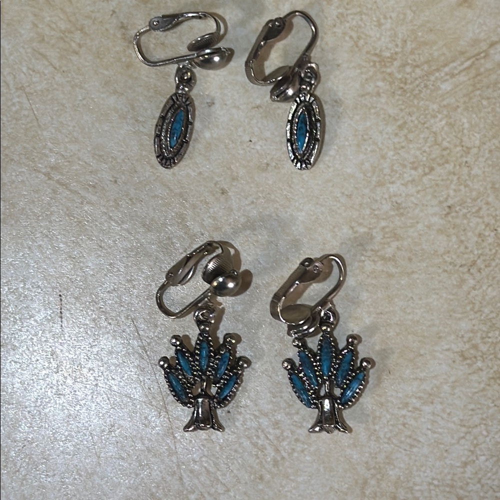 Elegant Silver and Faux Blue Tree Earrings VTG